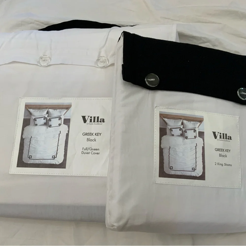Villa by Noble Excellence Greek Key Full/Queen Duvet Cover With 2 King Shams